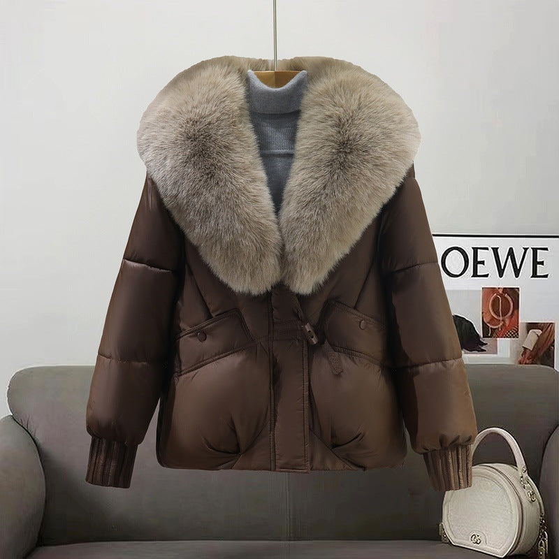 Damen Modische und gefütterte Winterjacke mit abnehmbarem Kunstfellkragen Drune
