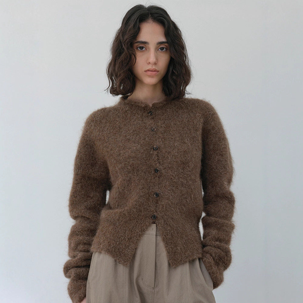 Damen eleganter und warmer Strickcardigan mit Knopfleiste Drune