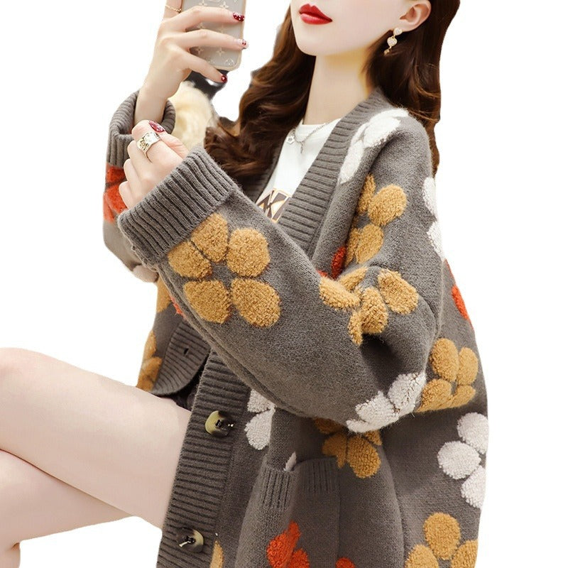 Damen Strickpullover mit Blumendesign Drune