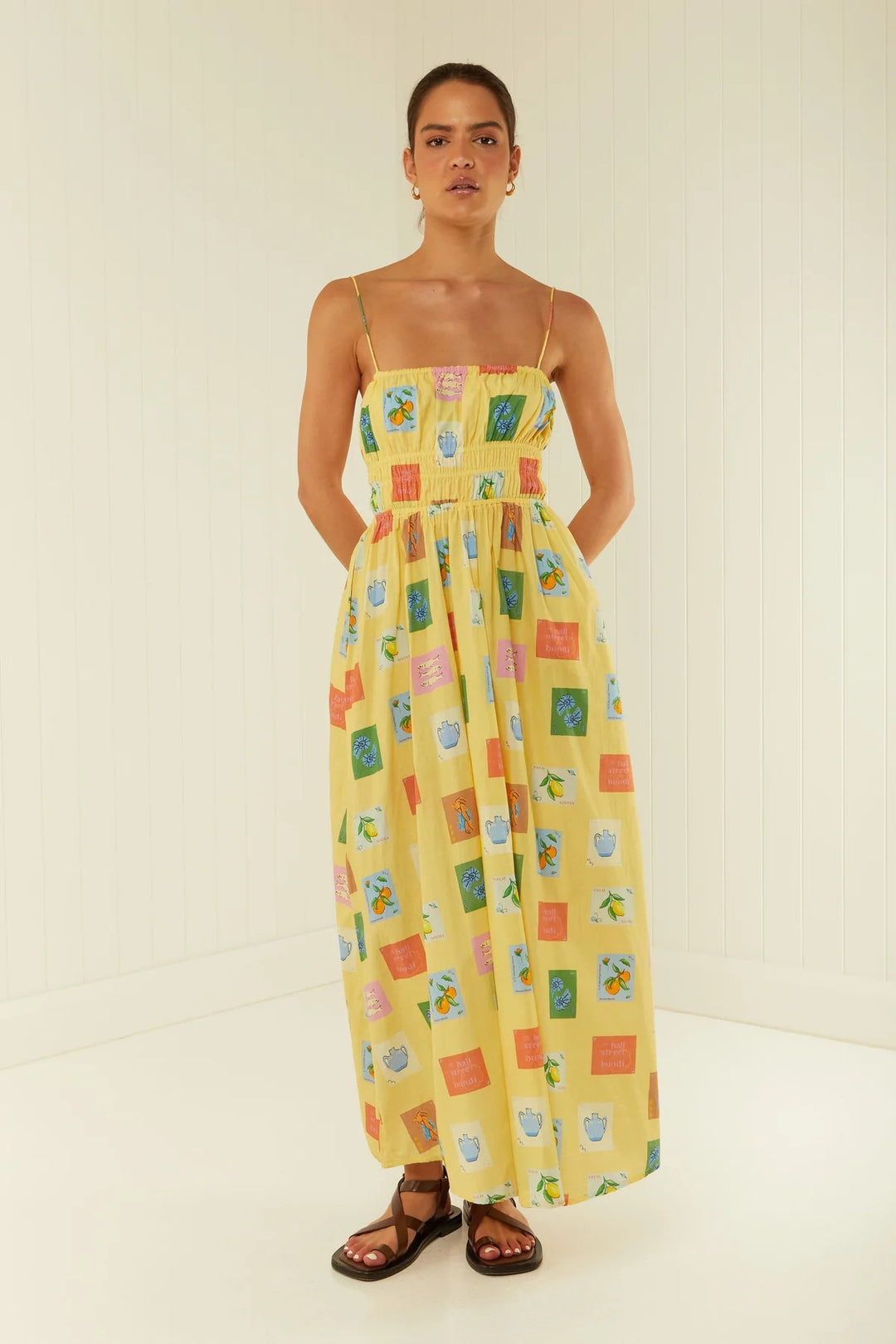 Damen Maxikleid mit elastischem Bund und verspieltem Blumenmuster Drune