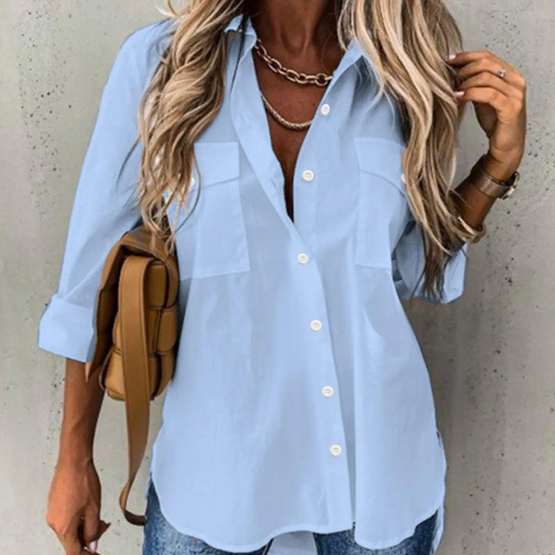 Damen lässige Hemdbluse mit Brusttaschen und modischem Schnitt Drune