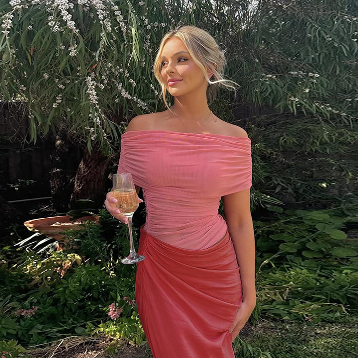 Damen Off-Shoulder Mini-Kleid mit figurbetontem Rüschendesign und asymmetrischem Saum Drune