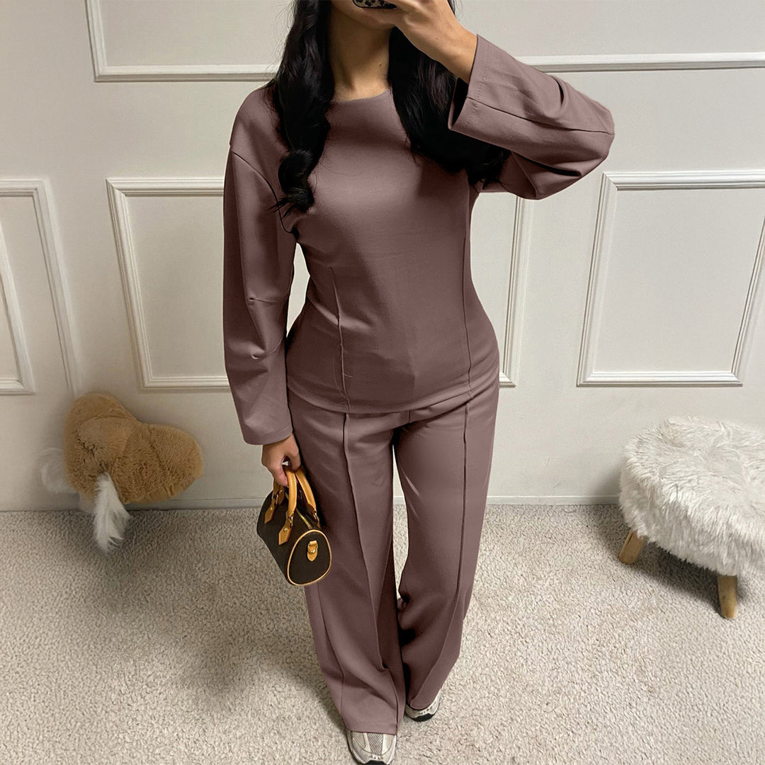 Damen nan weiches Lounge-Set mit tailliertem Sweatshirt, formgebenden Nahtdetails und weitem Palazzohosen-Bein Drune