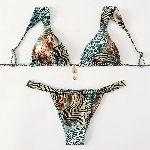 Damen zweiteiliges Tiermuster-Bikini-Set Drune