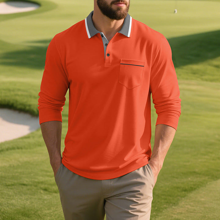 Herren Langarm Polo-Shirt aus atmungsaktivem Stoff mit modernem Kragen Drune