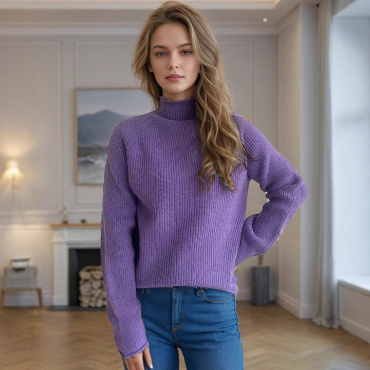 Damen Pullover mit hohem Kragen und strukturiertem Strickmuster Drune