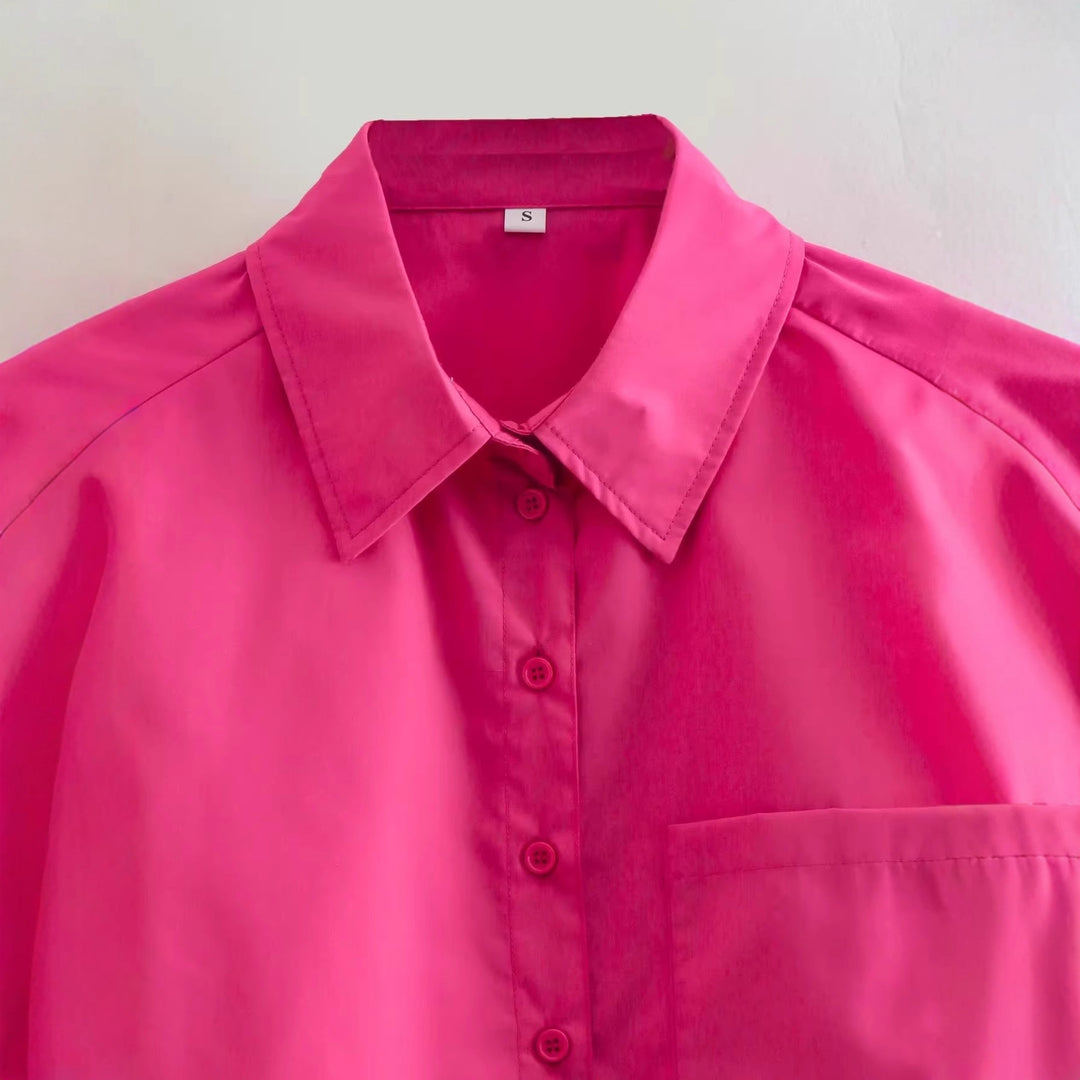 Damen cropped Bluse mit modernem Schnitt und praktischem Taschen-Design Drune
