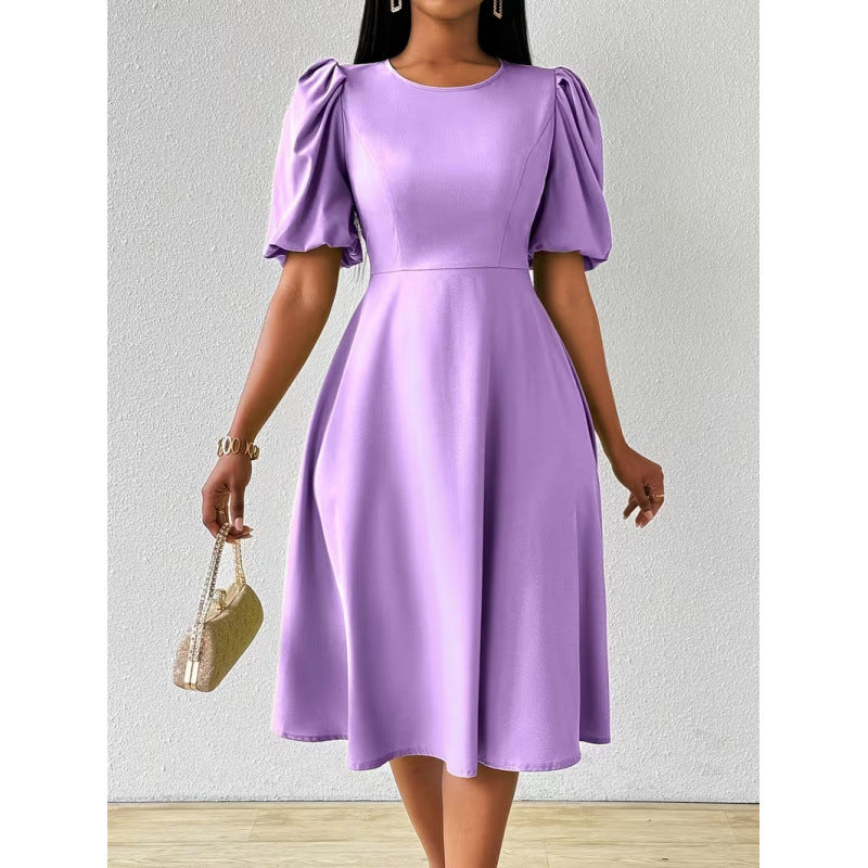 Damen Midi-Kleid mit Puffärmeln und schwingendem Saum Drune