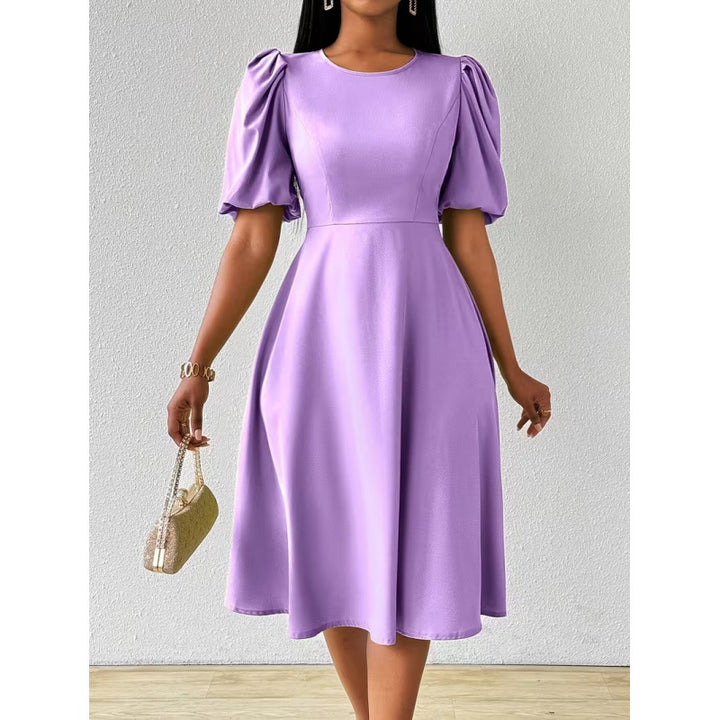 Damen Midi-Kleid mit Puffärmeln und schwingendem Saum Drune