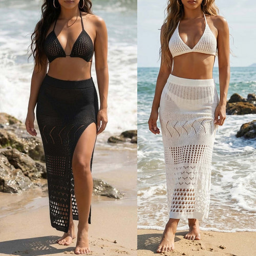 Damen gehäkelter Strand-Bikini mit passendem Rock Drune