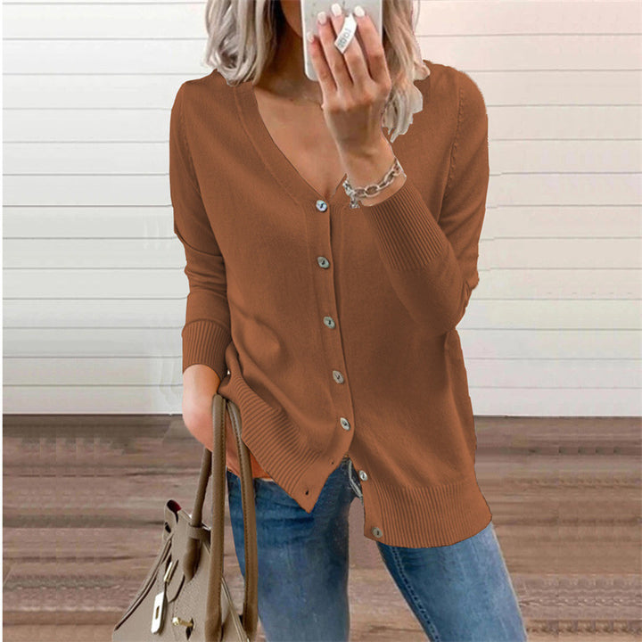 Damen Strickjacke mit modernen Knopfdetails und tiefem V-Ausschnitt Drune