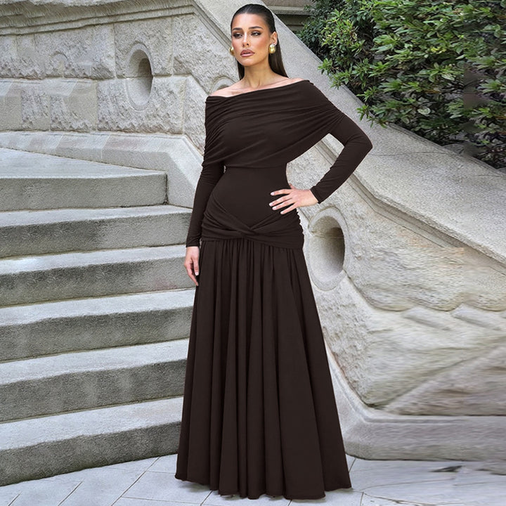 Damen Elegantes Langkleid mit gekreuztem Tailleneinsatz und schulterfreiem Ausschnitt Drune