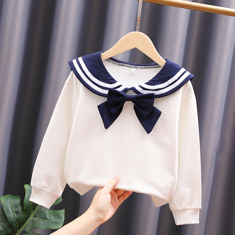 Mädchen Sweatshirt mit maritimem Kragen und dekorativem Schleifendetail Drune