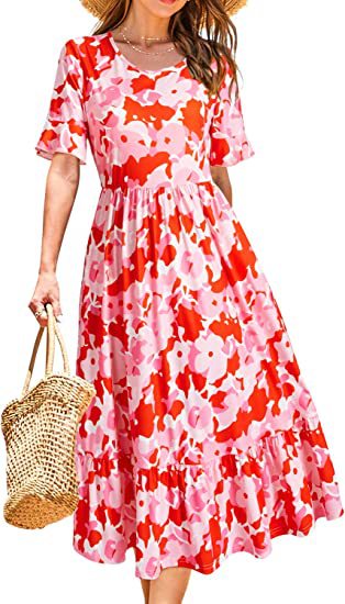 Damen Midikleid mit floralem Design und Volantabschluss Drune