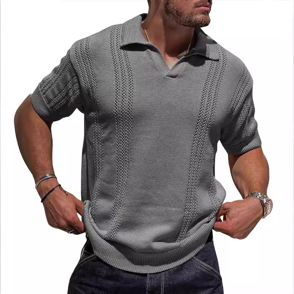 Herren Kurzarm Strickpullover mit strukturierter Oberfläche und Polokragen Drune
