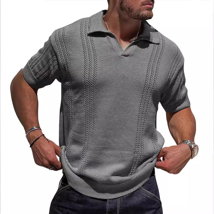 Herren Kurzarm Strickpullover mit strukturierter Oberfläche und Polokragen Drune