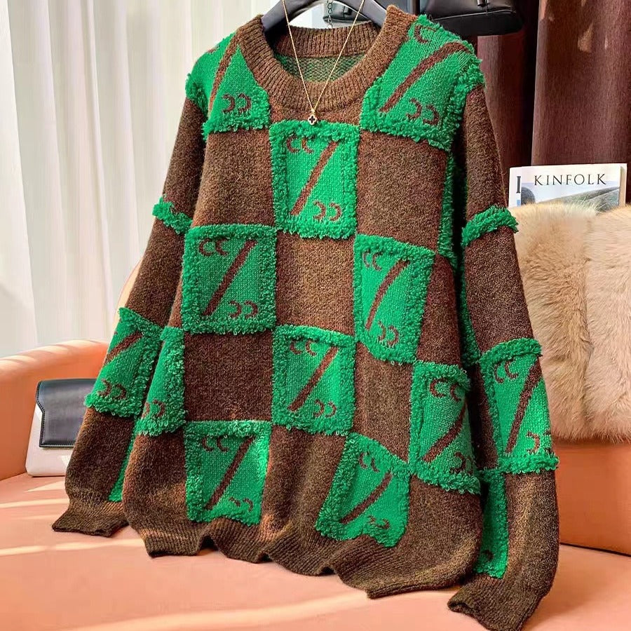 Damen Großer Oversized Pullover mit grafischem Design Drune