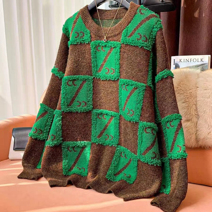 Damen Großer Oversized Pullover mit grafischem Design Drune