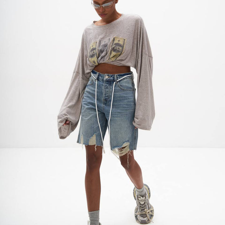 Damen Oversized Sweatshirt mit kreativem Frontprint und lässigem Schnitt Drune