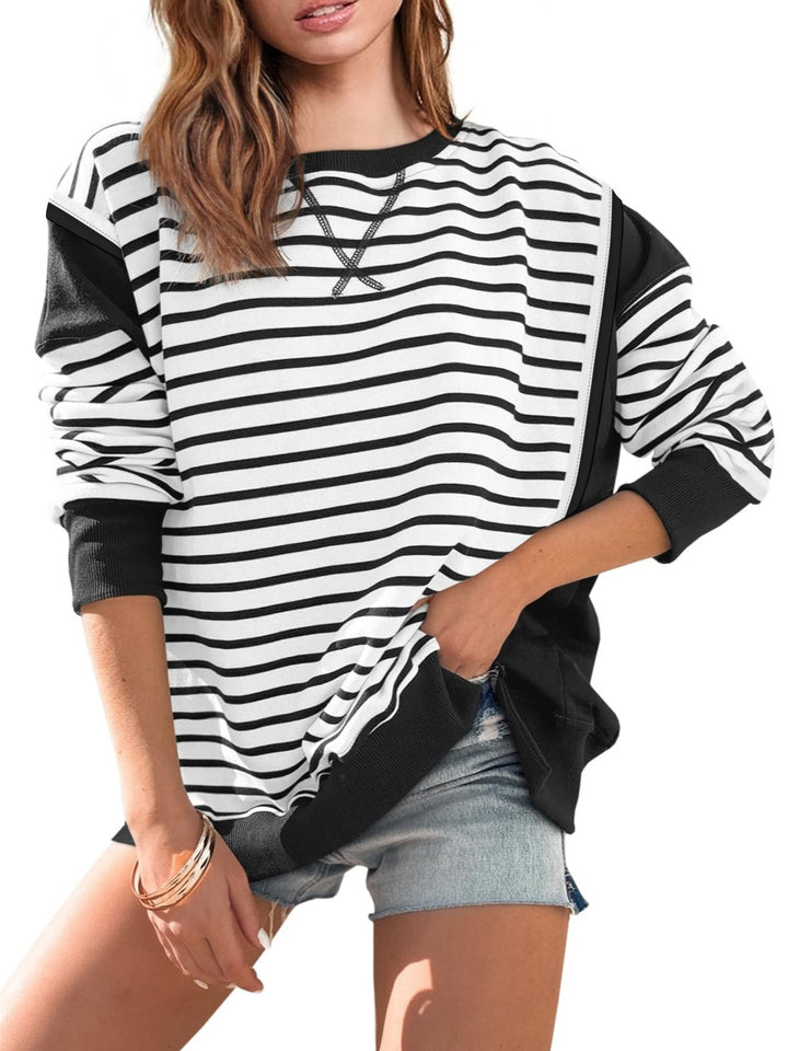 Damen gestreifter Sweatshirt mit übergroßem Schnitt Drune