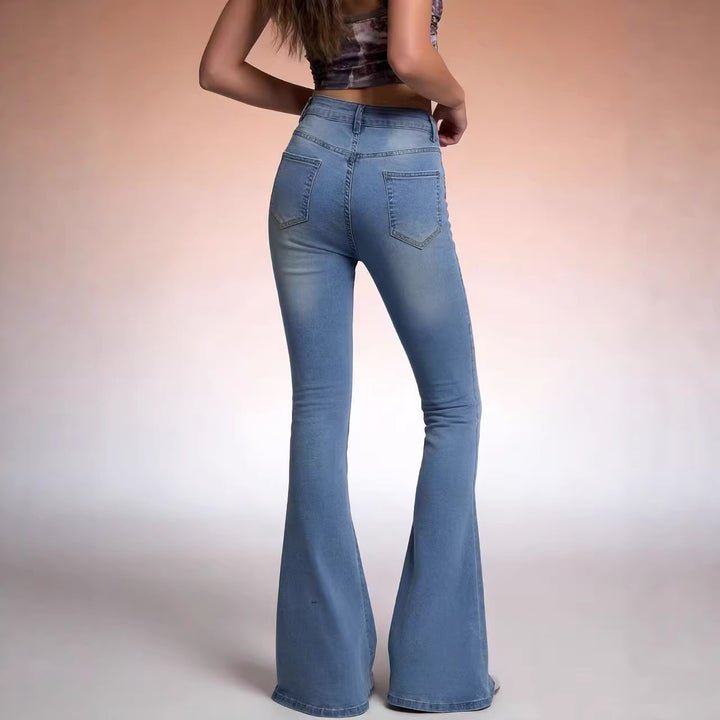 Damen Bootcut Jeans mit hohem Bund und trendiger Waschung Drune