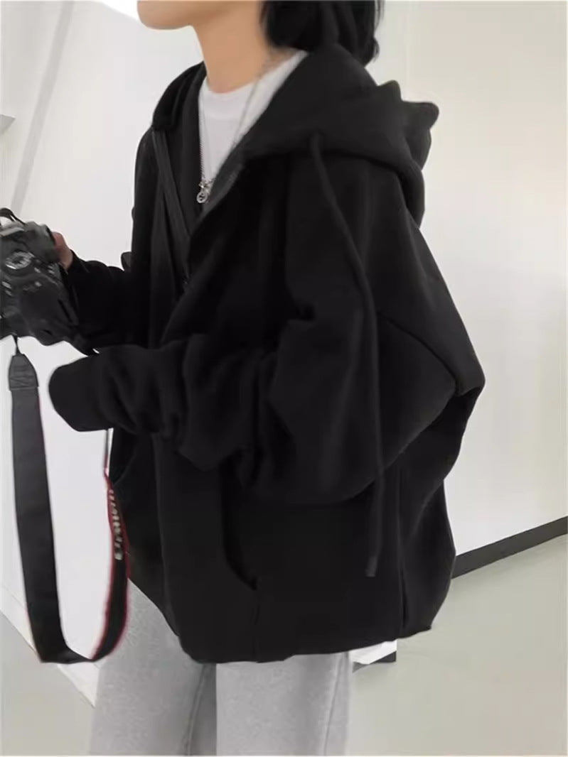 Drune Zip-up Oversized Solid Pocket Hooded Langarm Lose Baseball Jacke