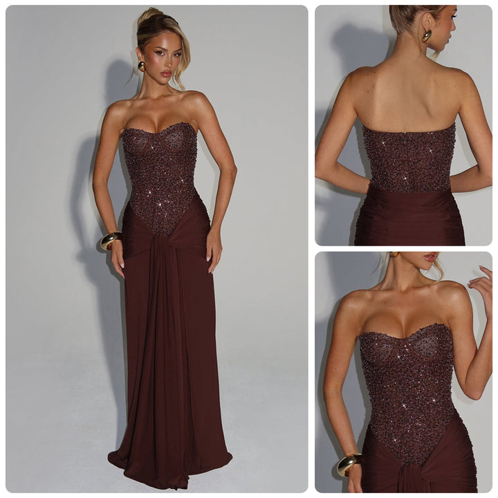 Damen Abendkleid mit glamourösem Korsettdesign und fließendem Rock Drune