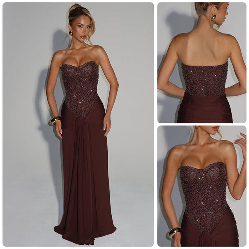 Damen Abendkleid mit glamourösem Korsettdesign und fließendem Rock Drune