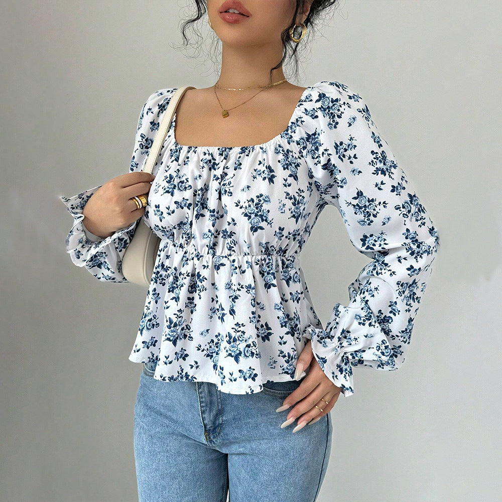 Damen Bluse mit floralem Design und voluminösen Ärmeln Drune
