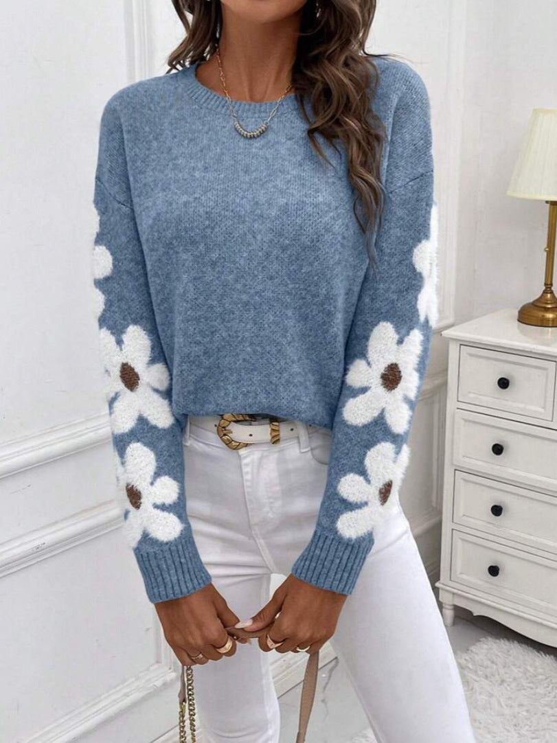 Damen Pullover mit floralem Design und strukturiertem Jersey Drune