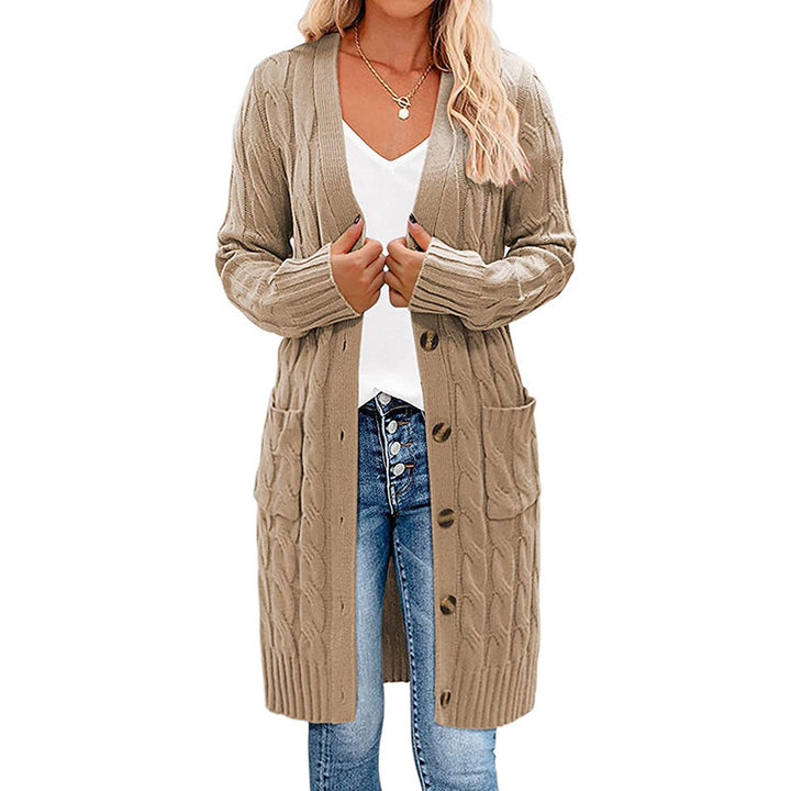 Damen Strickjacke mit asymmetrischem Zopfmuster und praktischen Taschen Drune