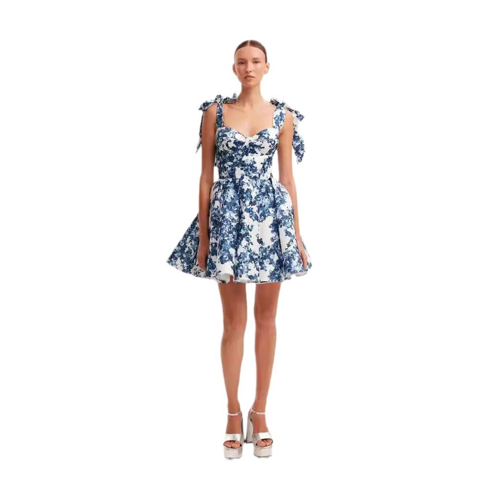 Damen Verspieltes Minikleid mit floralem Design und raffinierten Trägern Drune
