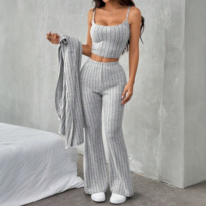 Damen Strick-Set mit langen Ärmeln und elegantem Wickeldesign Drune