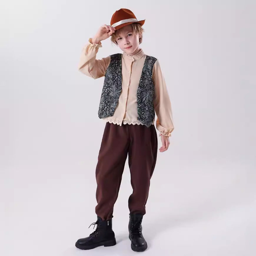 Unisex nan Kinderweste im Vintage Brokatstil mit floralem Jacquardmuster Drune