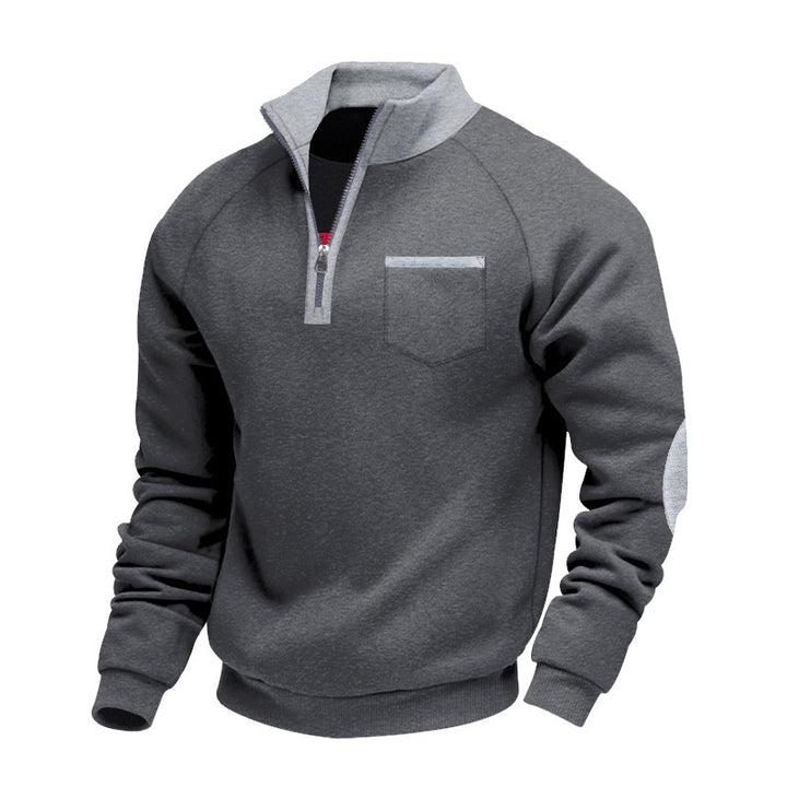 Herren nan Fleece-Quarterzip Pullover mit Brusttasche und Ellbogenpatches Drune