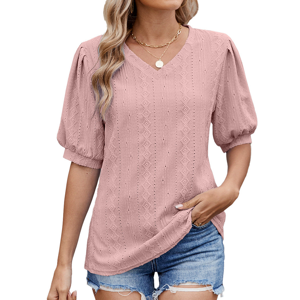 Damen Bluse mit eleganten Puffärmeln und feinem Lochmuster Drune