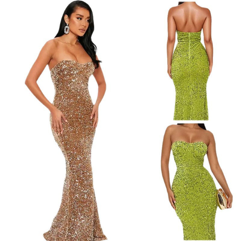 Damen Glitzerndes Abendkleid mit schmalem Schnitt und glamourösem Bustier-Oberteil Drune