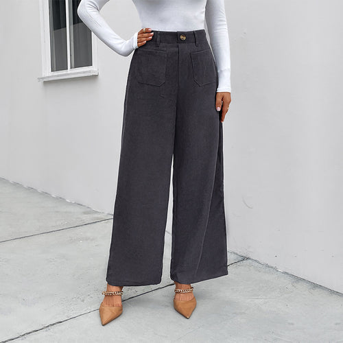 Damen Weite Hochtaillierte Hose mit praktischen Taschen und klassischen Knopfdetails Drune