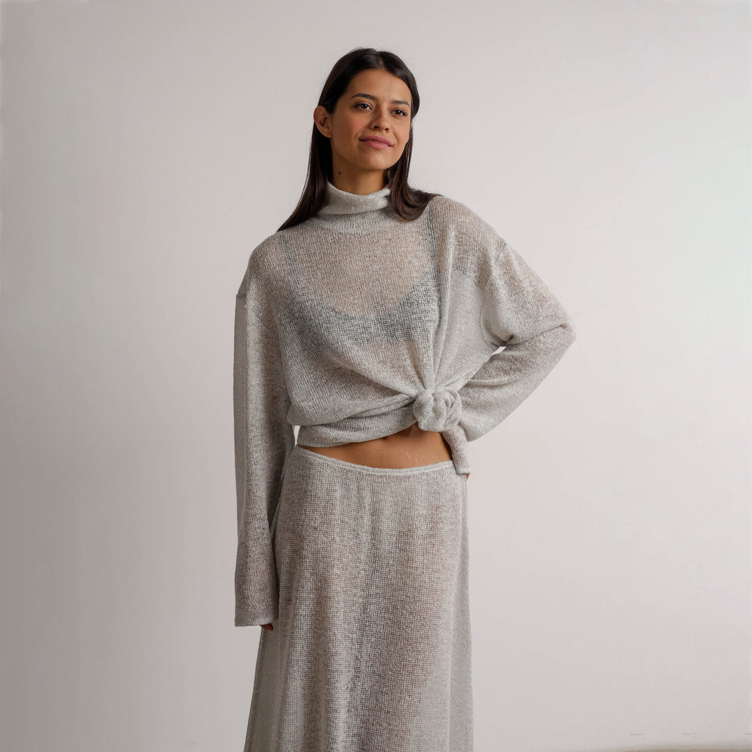 Damen elegant geschnittenes Strickoberteil mit modischem Rock Drune