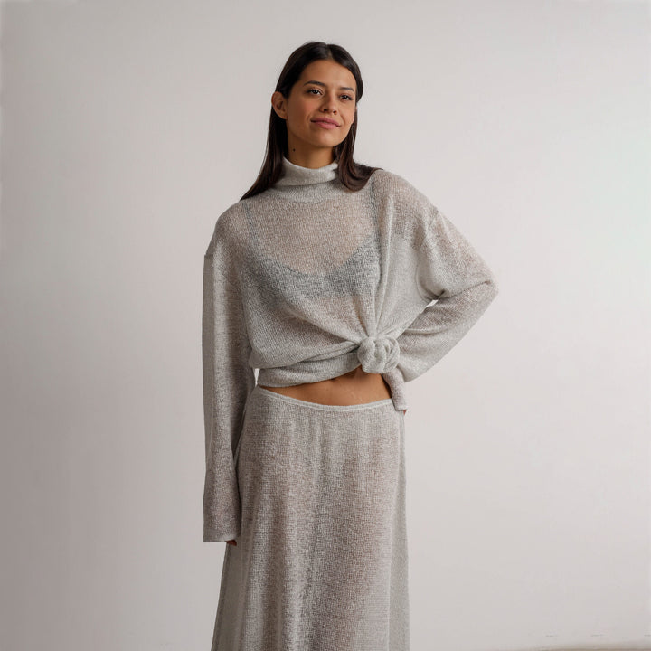 Damen elegant geschnittenes Strickoberteil mit modischem Rock Drune
