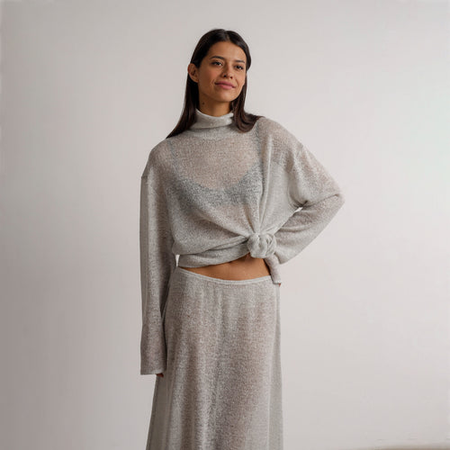 Damen elegant geschnittenes Strickoberteil mit modischem Rock Drune