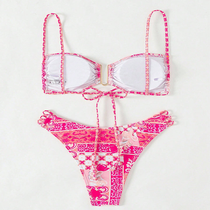 Damen Bandeau-Bikini mit raffinierten Rüschendetails und elegantem Muster Drune
