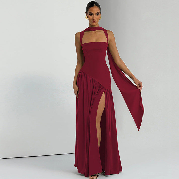 Damen Elegantes Abendkleid mit asymmetrischem Schnitt und tiefem Schlitz Drune