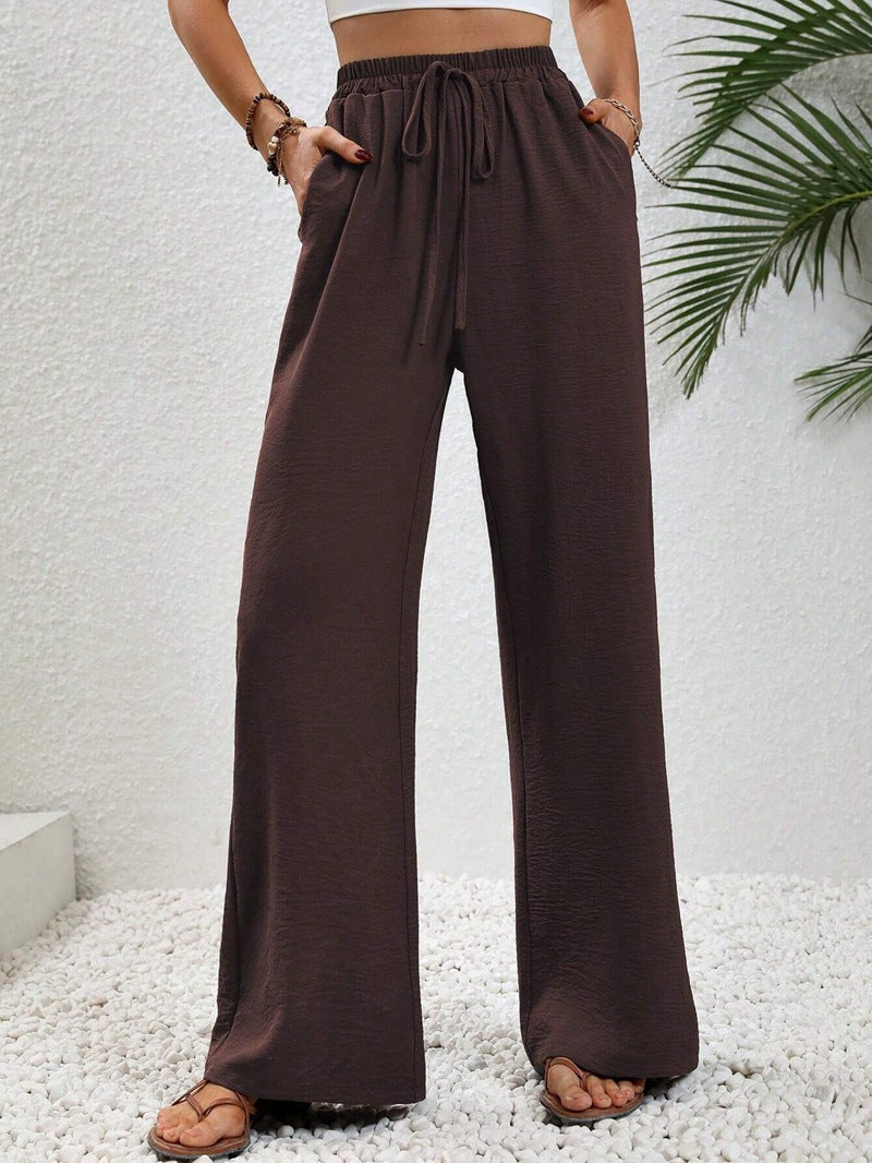 Damen lässige, breite Freizeithose mit elastischem Bund und seitlichen Taschen Drune