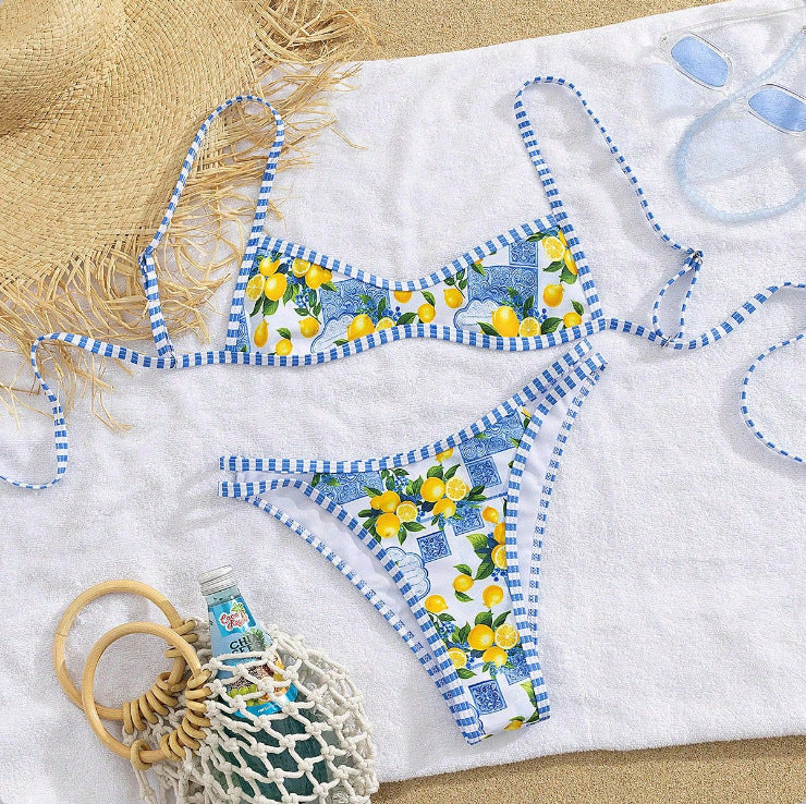 Damen Triangel-Bikini mit floralem Design und Bindedetails Drune