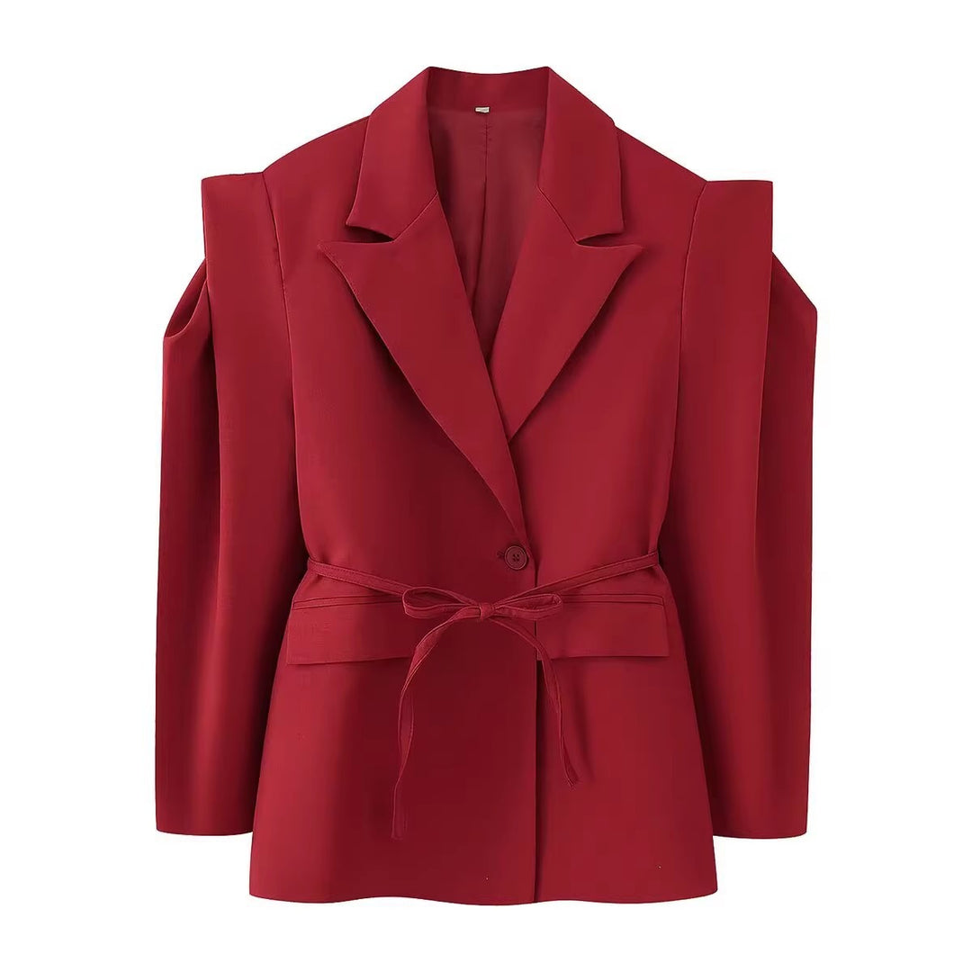 Damen modische Blazerjacke mit Bindegürtel Drune