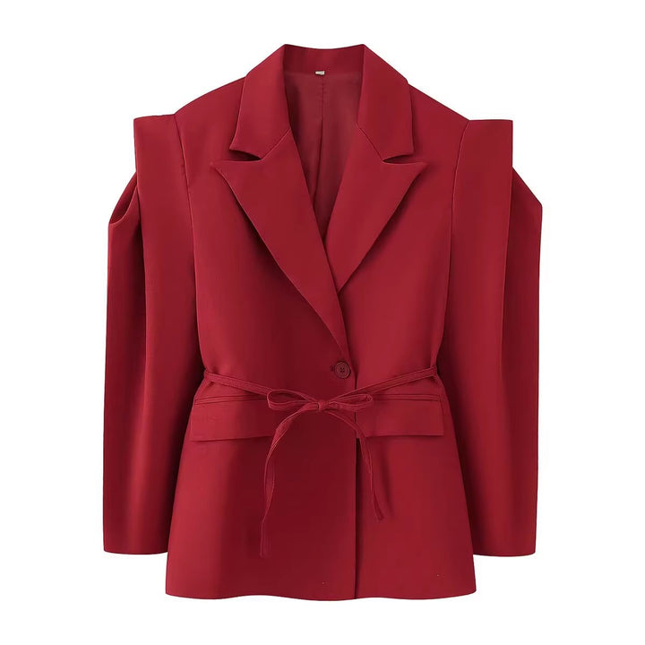 Damen modische Blazerjacke mit Bindegürtel Drune