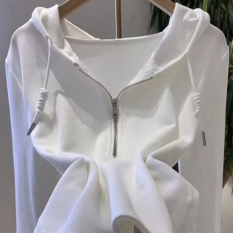 Damen lässiger Kapuzenpullover mit halbhohem Reißverschluss und modernem Schnitt Drune