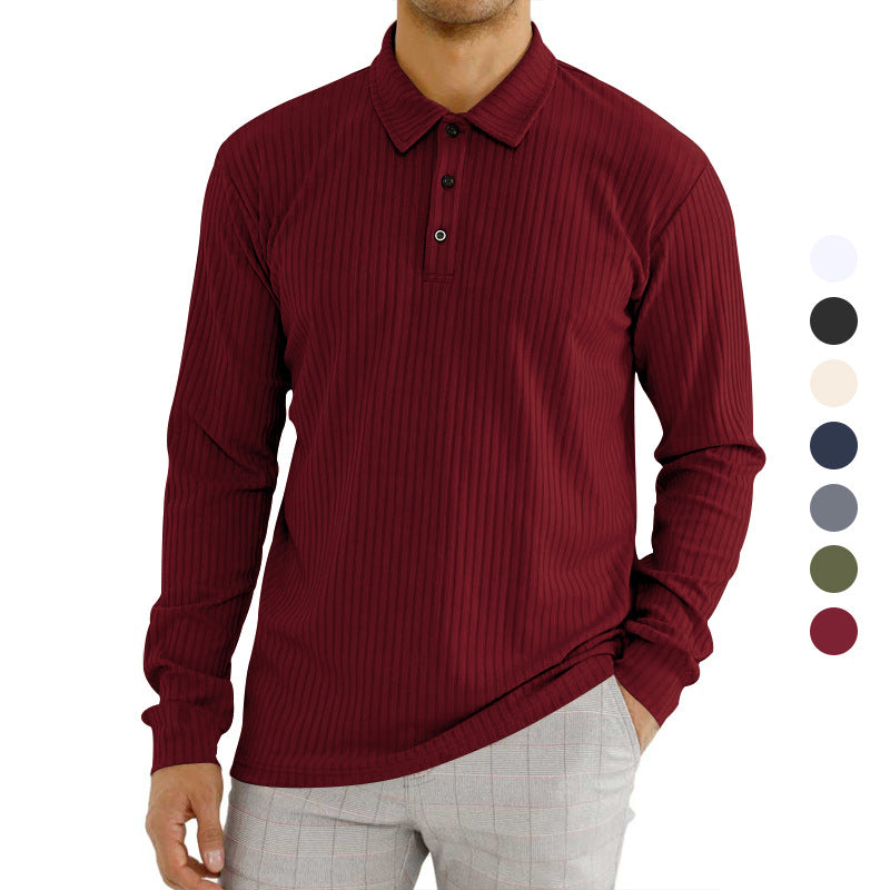 Herren Langarm-Polohemd mit strukturiertem Rippenmuster und Knopfdetail Drune