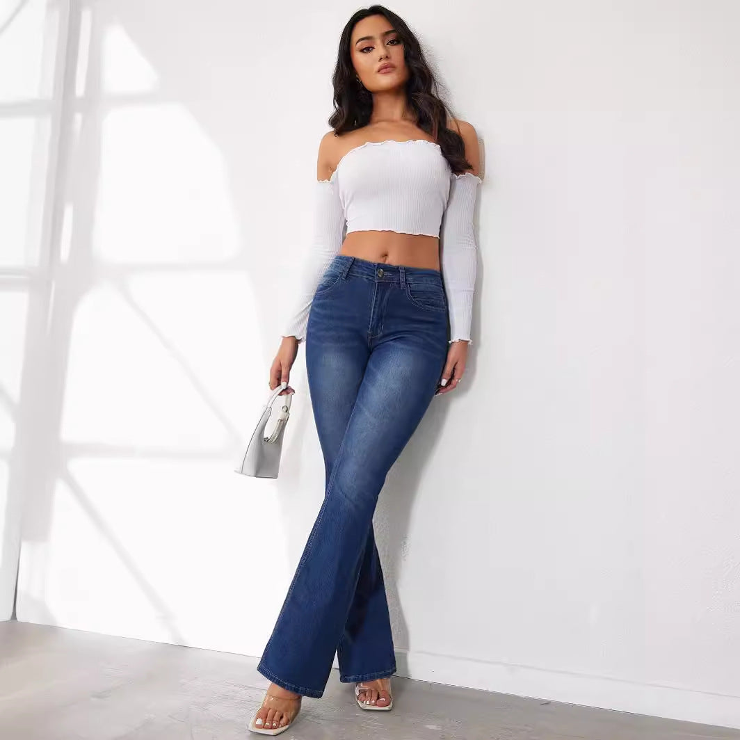 Damen Flared Jeans mit hohem Bund und bequemer Passform Drune